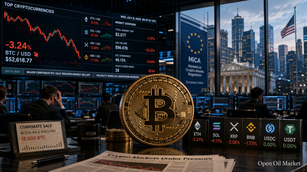 Noticias de criptomonedas, miércoles 8 de julio de 2026: Bitcoin bajo presión y nuevas reglas de MiCA