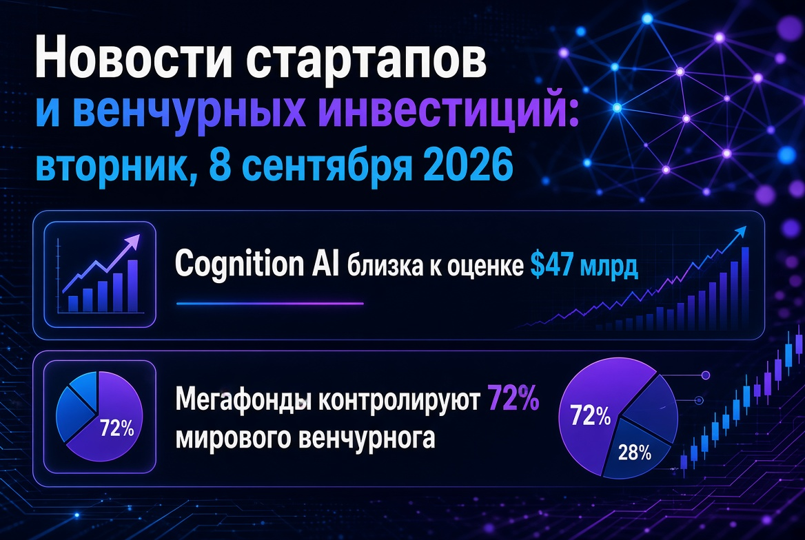 Noticias de startups e inversiones de capital de riesgo: martes, 8 de septiembre de 2026 — Cognition AI está cerca de una valoración de $47 mil millones, y los megafondos controlan el 72% del mercado global de capital de riesgo.