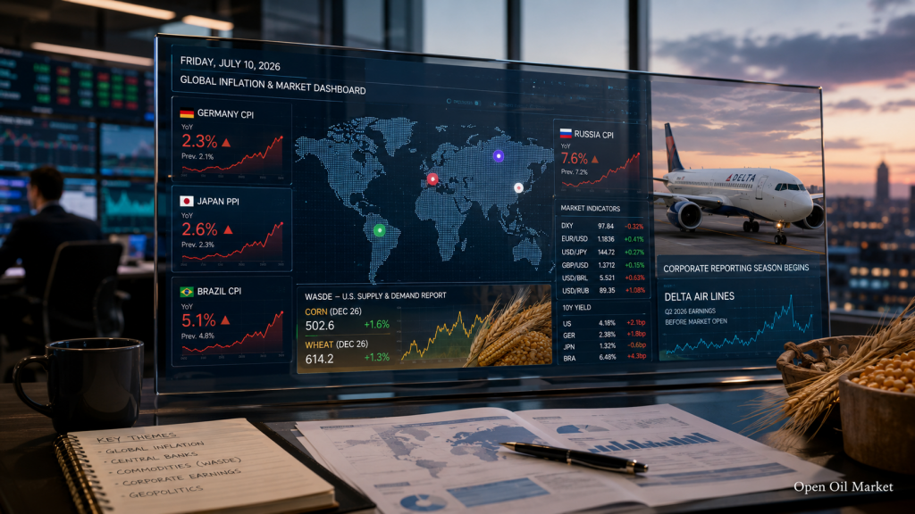 Inflación de Alemania, Rusia y Brasil, PPI de Japón, WASDE y reporte de Delta Air Lines — eventos clave 10 de julio de 2026
