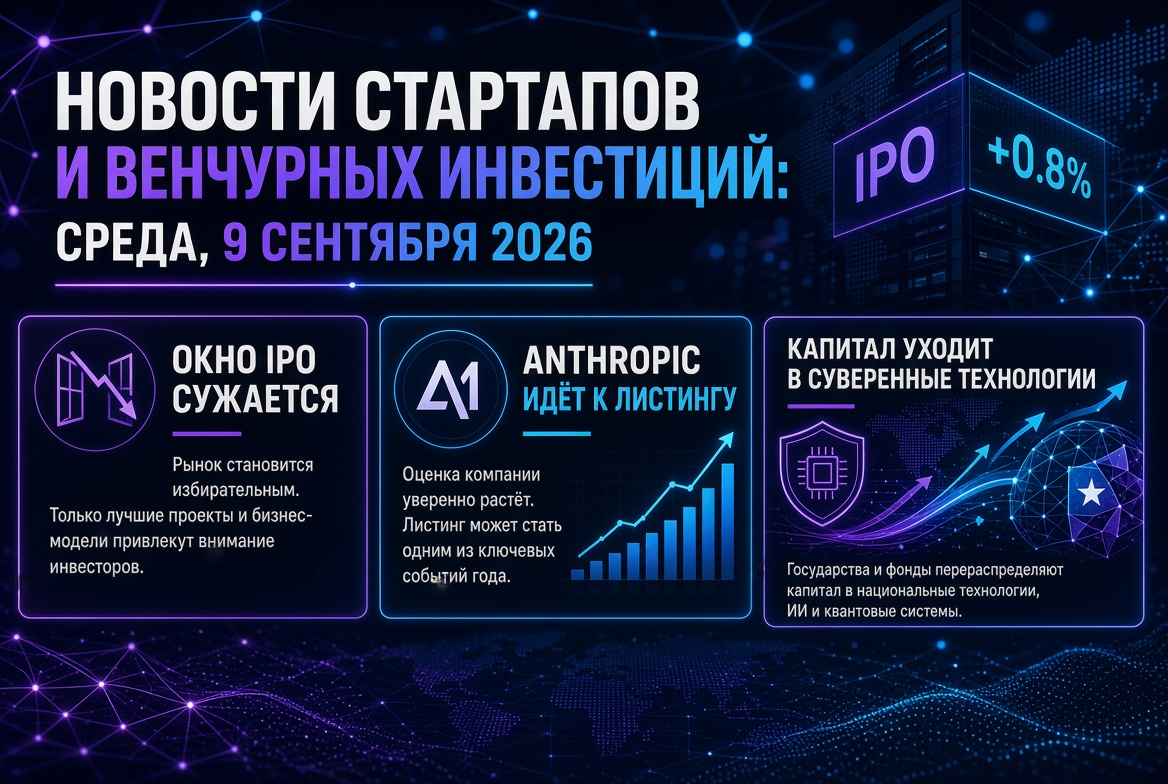 Noticias sobre startups y capital de riesgo: miércoles 9 de septiembre de 2026 — la ventana de IPO se estrecha, Anthropic se dirige hacia el listado, y el capital se dirige a tecnologías soberanas.