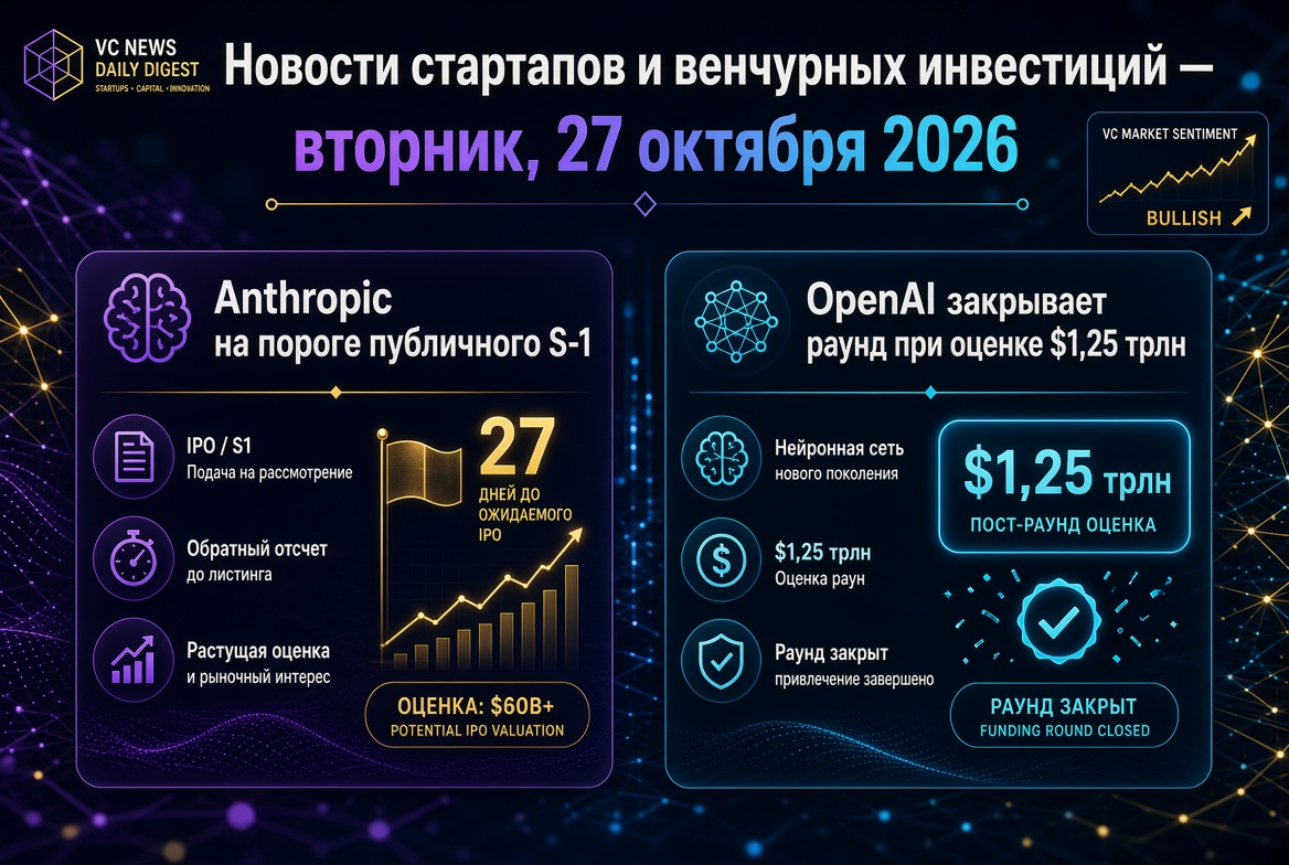 Noticias de startups y capital de riesgo — martes, 27 de octubre de 2026: Anthropic en el umbral del S-1 público, OpenAI cierra ronda valorada en $1.25 billones