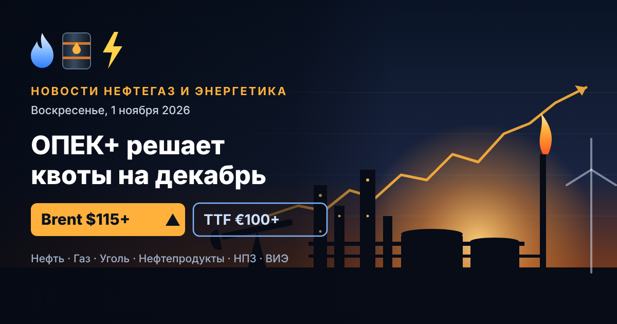 Noticias de petróleo, gas y energía — domingo, 1 de noviembre de 2026: la OPEP+ define las cuotas para diciembre, Brent por encima de $115 tras los ataques a las refinerías saudíes