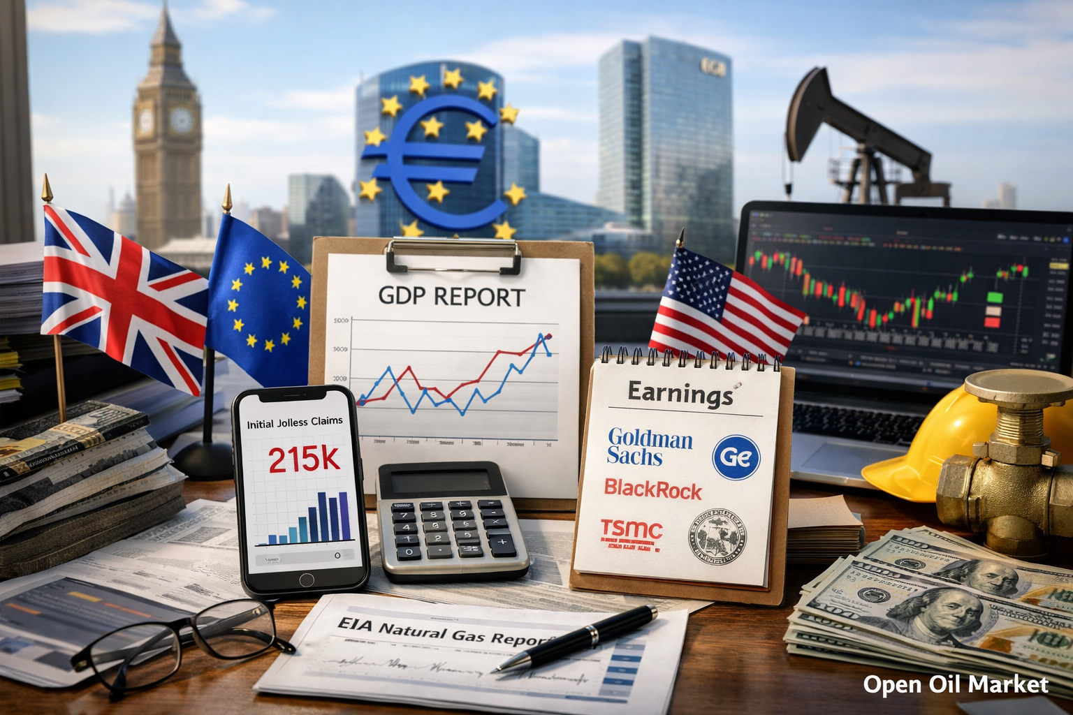 Eventos económicos e informes corporativos — jueves, 15 de enero de 2026: PIB del Reino Unido, boletín del BCE, solicitudes de subsidio por desempleo