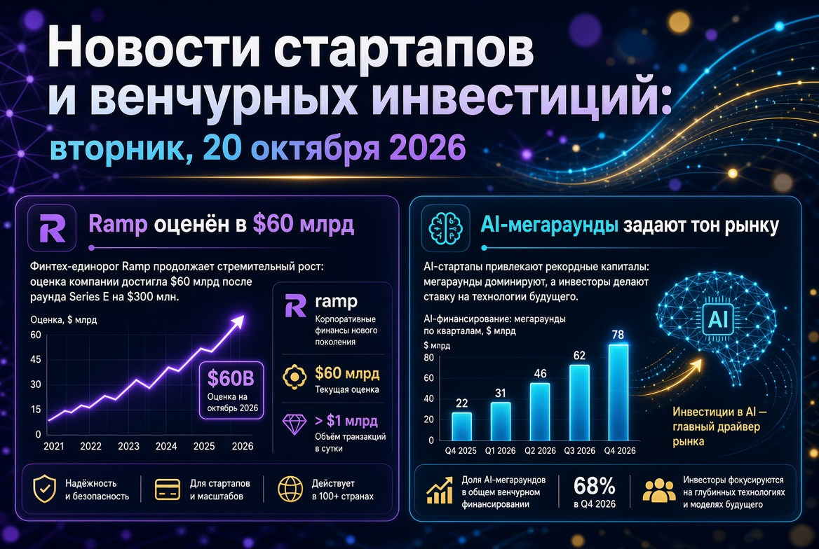 Noticias de startups e inversiones de capital de riesgo: martes, 20 de octubre de 2026 — Ramp valorado en $60 mil millones, mega rondas de IA marcan el ritmo del mercado