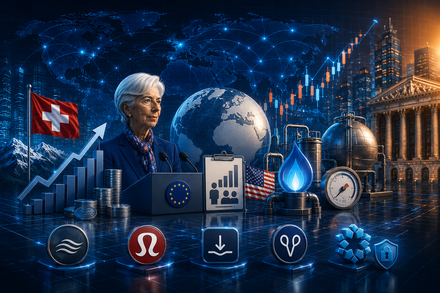 Eventos económicos e informes corporativos del 4 de junio de 2026: IPC de Suiza, discurso de Lagarde, solicitudes de subsidio de EE. UU., inventarios de gas de la EIA e informes de Ciena, Lululemon, DocuSign, Samsara y Rubrik