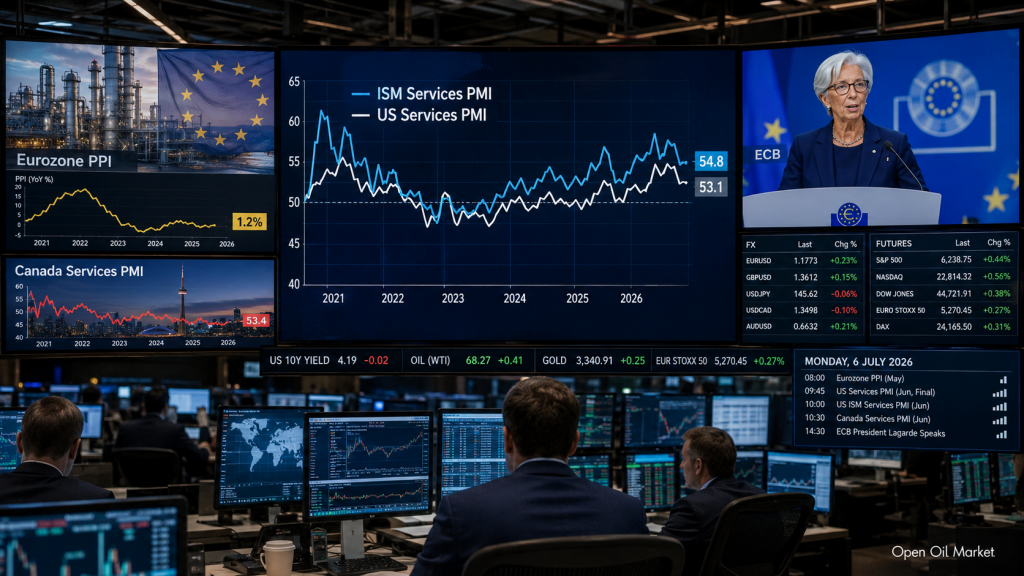 Calendario económico para el 6 de julio de 2026: ISM Services PMI EE.UU., PPI de la zona euro, PMI de Canadá, discurso de la presidenta del BCE, Christine Lagarde y la reacción de los inversores