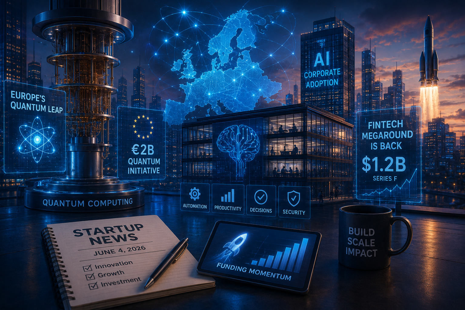 Noticias de startups y capital de riesgo, jueves 4 de junio de 2026: avance cuántico de Europa, IA corporativa y regreso de los megaraundas fintech