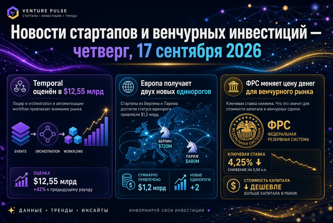Noticias de startups y capital de riesgo — jueves, 17 de septiembre de 2026: Temporal valorado en $12,55 mil millones, Europa recibe dos nuevos unicornios, y la Reserva Federal cambia el precio del dinero para el mercado de riesgo.